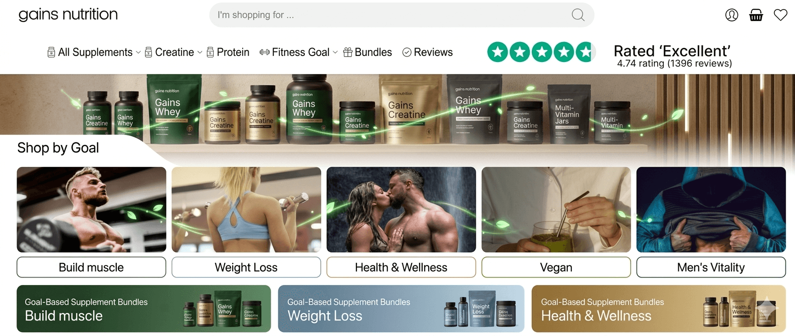 Gains Nutrition — website